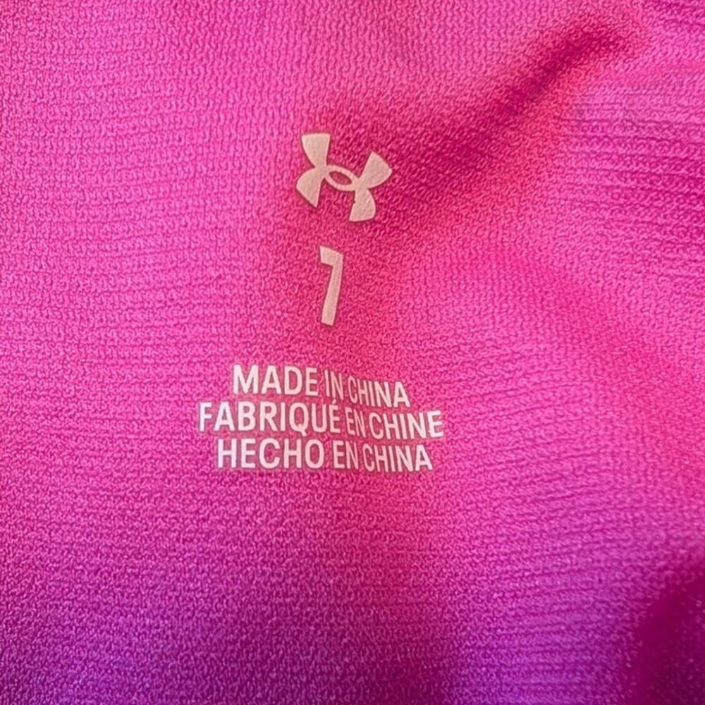 UNDER ARMOUR girls ONE PIECE swim suit, size 7; criss-cross back; Blue & Pink - Picture 3 of 7